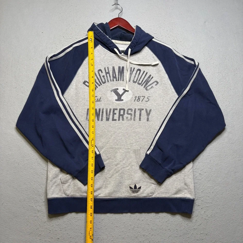 Adidas Hoodie Mens XL Gray BYU Brigham Young University Vintage 90s Trefoil Logo